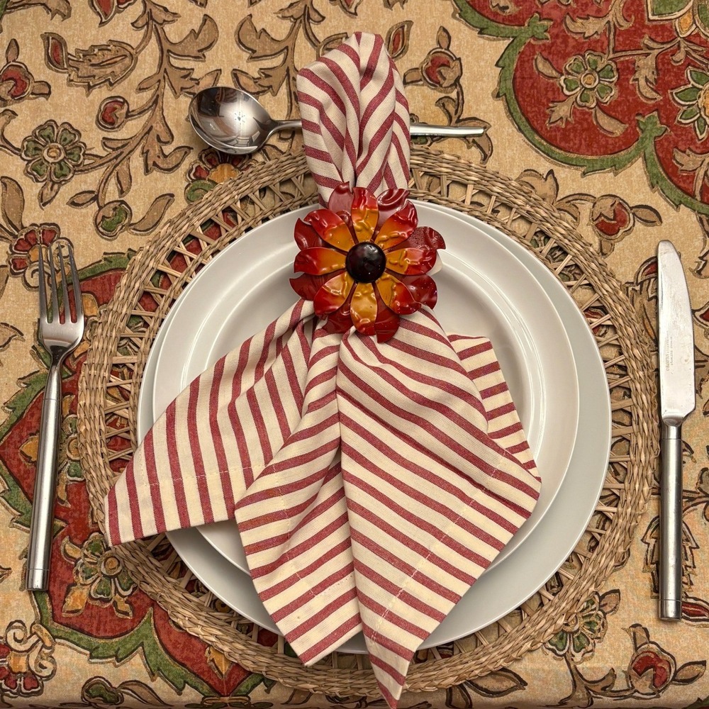 NWOT Pottery Barn Napkins Set of 6 20x20 Red Cream Striped 100% Cotton Farmhouse